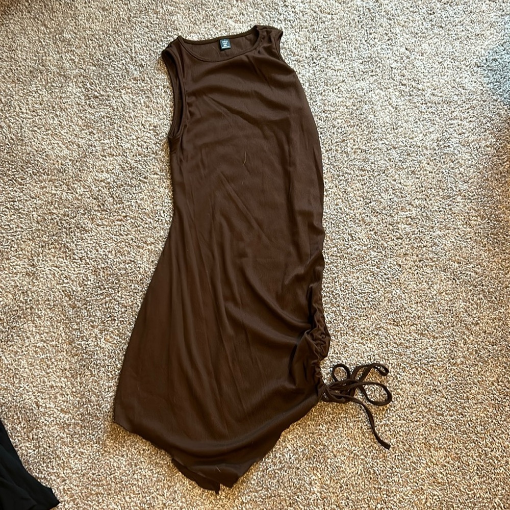 Brown ruched asymmetrical dress SIZE OXL